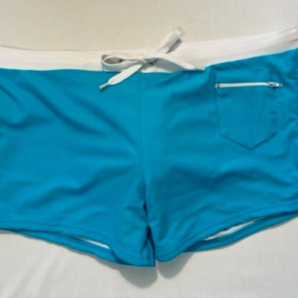 NWOT - RARE - Men's Short Swim Trunks - Asian Size "XXL" - Blue/White (BSST-2XL)